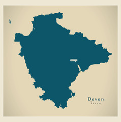 Modern Map - Devon county UK