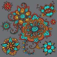 Floral mehndi ornamental elements