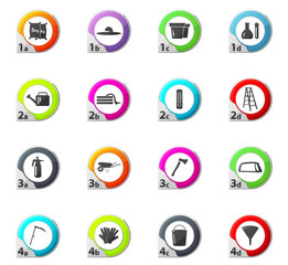 Gardening tools collection icons set