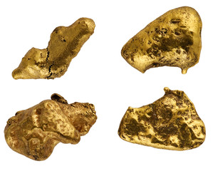  gold nuggets on a white background.