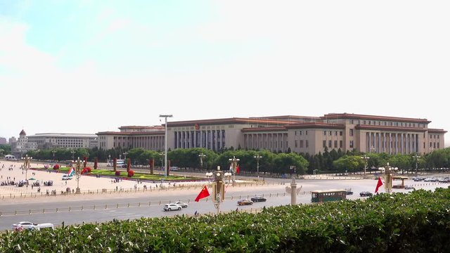 Great Hall of the People at the Tiananmen Square (Gate of Heavenly Peace), a large city square in the centre of Beijing, China
