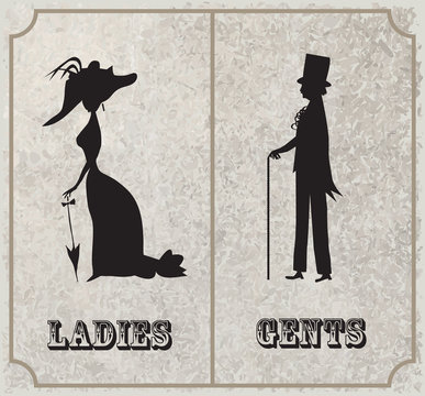 lady and gentleman symbol.Toilet Sign in vintage style