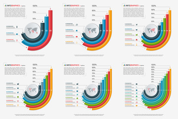 Set of circle infographic templates with 3-8 options. Growing bar chart templates. Business concept. Vector illustration.