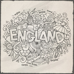 Fototapeta na wymiar England hand lettering and doodles elements background. Vector i
