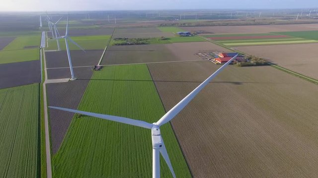 Wind turbines in fields