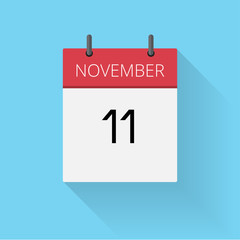 November 11, Daily calendar icon, Date and time, day, month, Holiday, Flat designed Vector Illustration