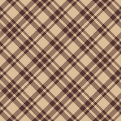 Beige brown diagonal check plaid seamless fabric texture