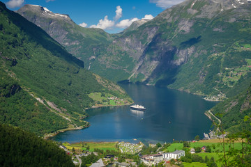 Obraz premium Aerial view of scenic Geirangerfjord.