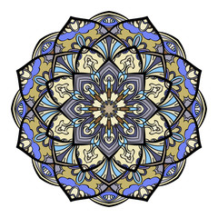 Mandala floral oriental design multicolored hand drawn elements.