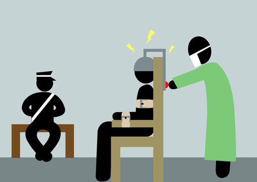 Illustration Elektrischer Stuhl; Hinrichtung;  Todesstrafe; Exekution; Urteil; Vollstreckung