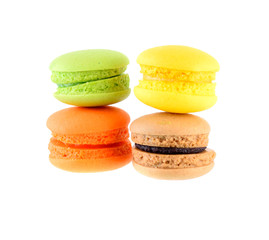 Macaroons, french delicious desserts on white background