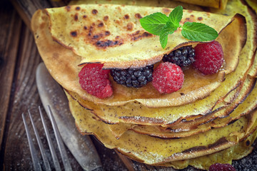 Pancake - Crepes with berries, mint and honey