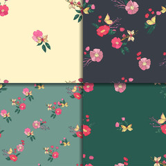 Floral Seamless Vintage Wildflowers Pattern Set