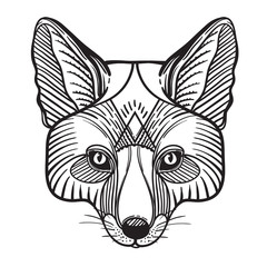 Animal fox head print for adult anti stress coloring page. Ethnic patterned ornate hand drawn vector illustration. Sketch for tattoo, poster, print or t-shirt.
