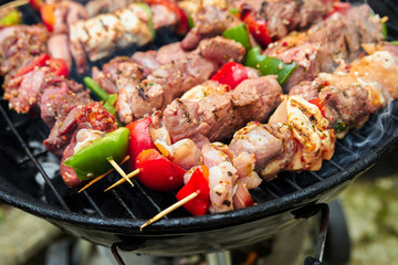 Skewers of meat on the barbecue