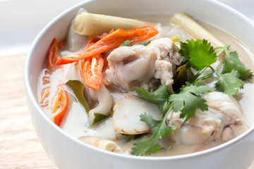 delicious spicy coconut cream soup with chicken