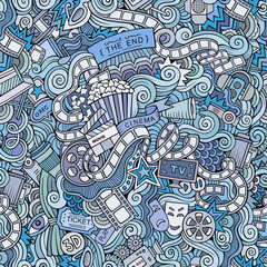 Cartoon doodles cinema seamless pattern
