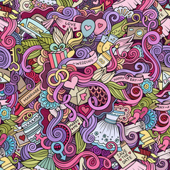 Cartoon doodles wedding seamless pattern