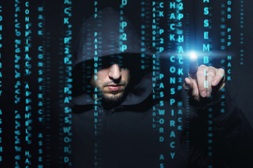 hacker at work with gui interface background