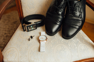 groom set clothes. Watch, shoes, bow tie