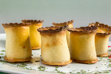 Petit pate de Pezenas, roll-shaped pies stuffed with lamb and dry herbs, speciality of Pezenas, languedoc, France, 