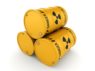 3D rendering Yellow radioactive barrels