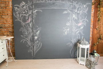 School desk background with flowers