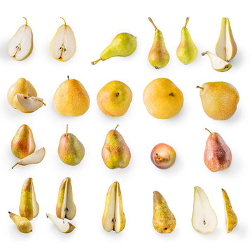 Collage of pears on the white background