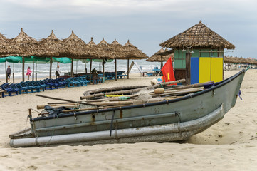 Boat on China Beach in Danang in Vietnam