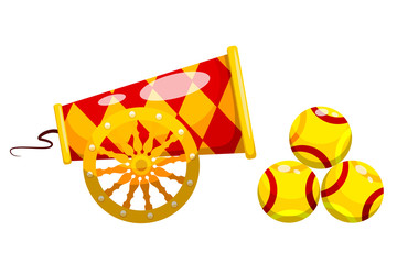 Vintage Cannon. Cartoon style. Image of an old gun with nuclei.