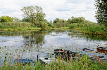 Havel river  (Brandenburg, Germany). boats on shore