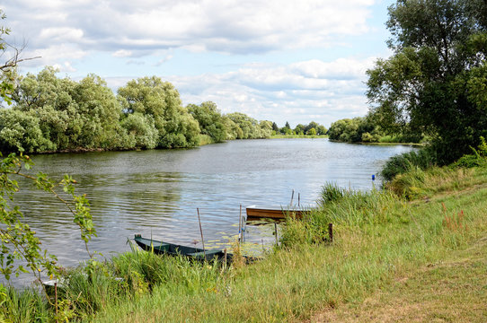 Havel river  (Brandenburg, Germany). boats on shore