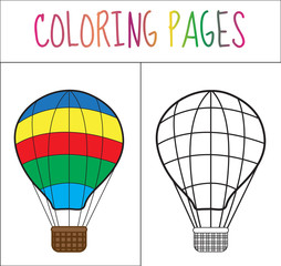 Naklejka premium Coloring book page. Balloon. Sketch and color version. Coloring for kids. Vector illustration