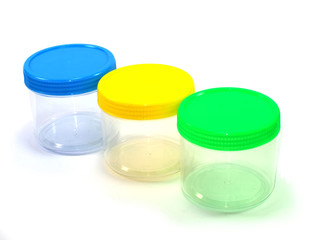 plastic transparent cylinder containers with coloured lids