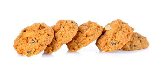 Chocolate chip and nut cookies isolated on white background.