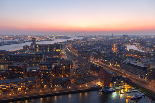 Rotterdam harbor at sunset © VanderWolf Images