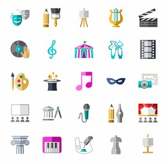 Art and culture, color, icons. Vector color images with objects of entertainment and leisure. 