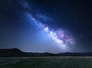 Foto auf Acrylglas Landschaft mit Milchstraße. Nachthimmel mit Sternen in den Bergen © den-belitsky