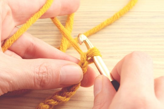 crocheting with wool ball