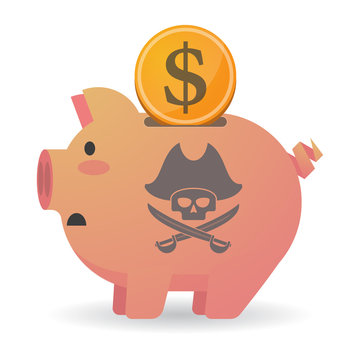 Isolated piggy bank icon with a pirate skull