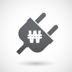 Isolated male plug with a won currency sign