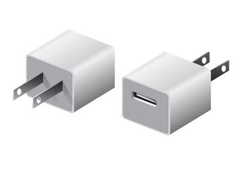 USB charger block for smartphone on white background vector illustration.