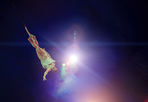 Aerial Gymnast In A Circus. Soft Focus