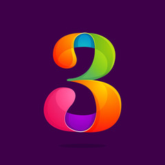 Number three logo in funny colorful style.