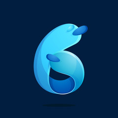 Number six logo with water waves and drops.