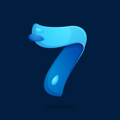 Number seven logo with water waves and drops.
