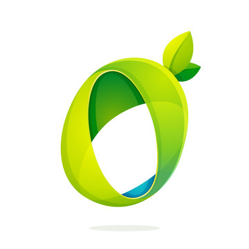 Number zero logo with green leaves.