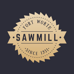 Sawmill vintage logo, emblem, vector illustration