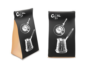 Black Coffee Packaging Design Set. Template For Beverage Product. Isolated Object. Vector Illustration.