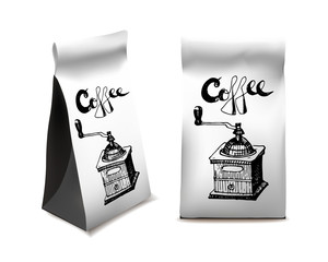 White Coffee Packaging Design Set. Template For Beverage Product. Isolated Object. Vector Illustration.